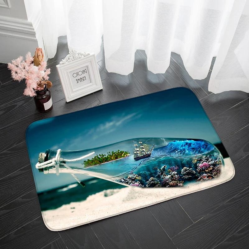 Modern Area Rug Kitchen Mat Anti-slip Underwater World Dolphin Absorbent Bath Mat 3D Print Long Bedroom Entrance Doormat Tapis