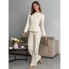 2025 Women's Floral Ruffle Sleeve Loungewear Set - Spring/Summer Crew Neck Top & Slim Pants