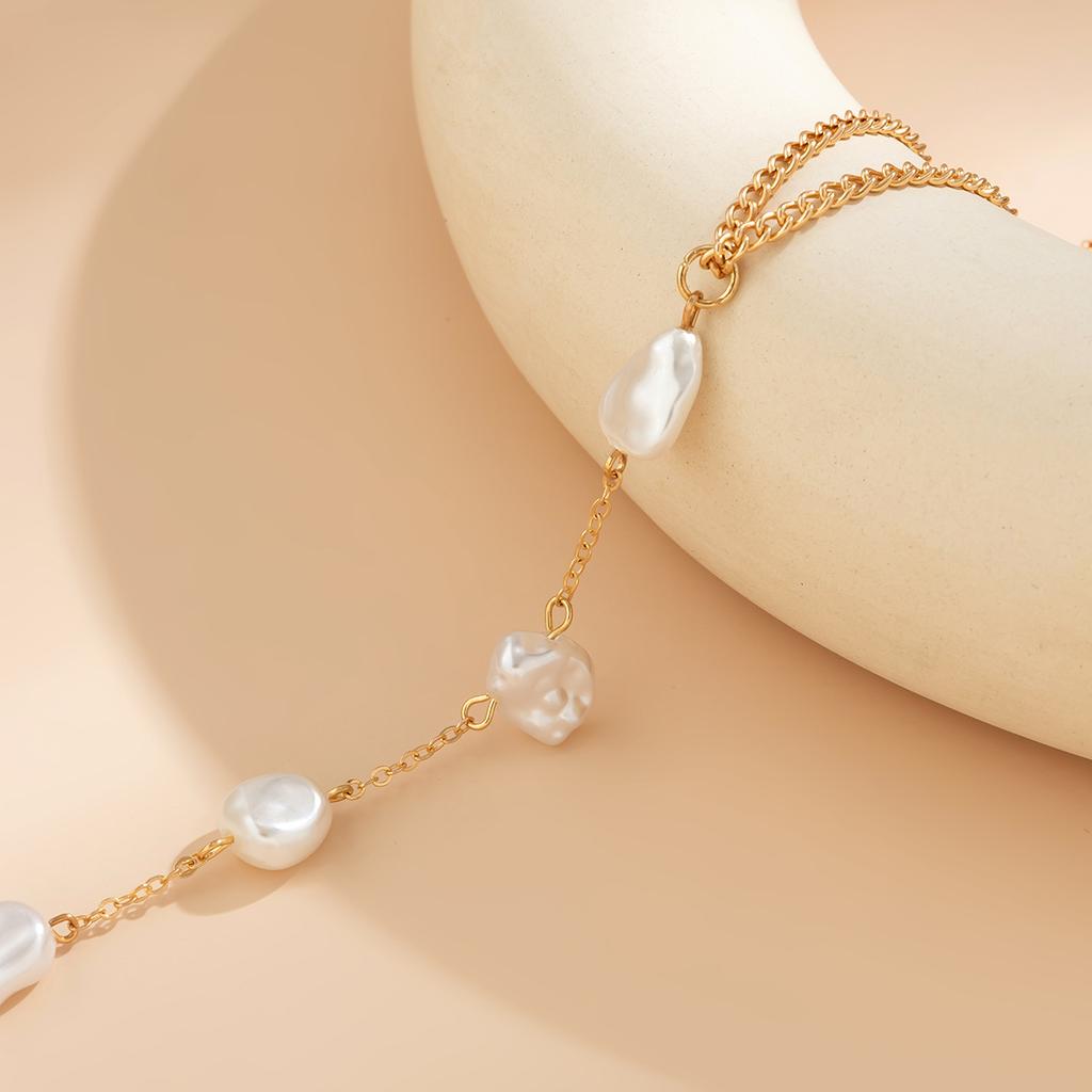 Accessories, Niche Long Y-shaped Fringed Necklace, French Special-shaped Baroque Imitation Pearl Necklace for Women