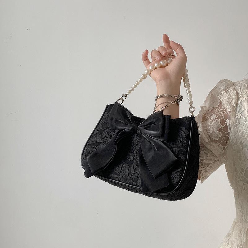 Shoulder Bag for Women with Niche Design Pearl Shoulder Strap Bag for Women New Style Bow Hand Crossbody Bag Armpit Bag