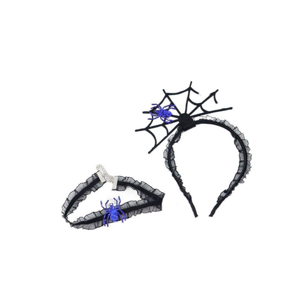Mesh Halloween Headband Ruffles Spider Web Hairband Creative Hairband Necklace Set  Boys/Girls