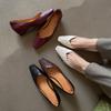Soft Leather Flats Spring New Retro Mid-heel Commuting Small Square Head Shallow Mouth Single Shoes Women