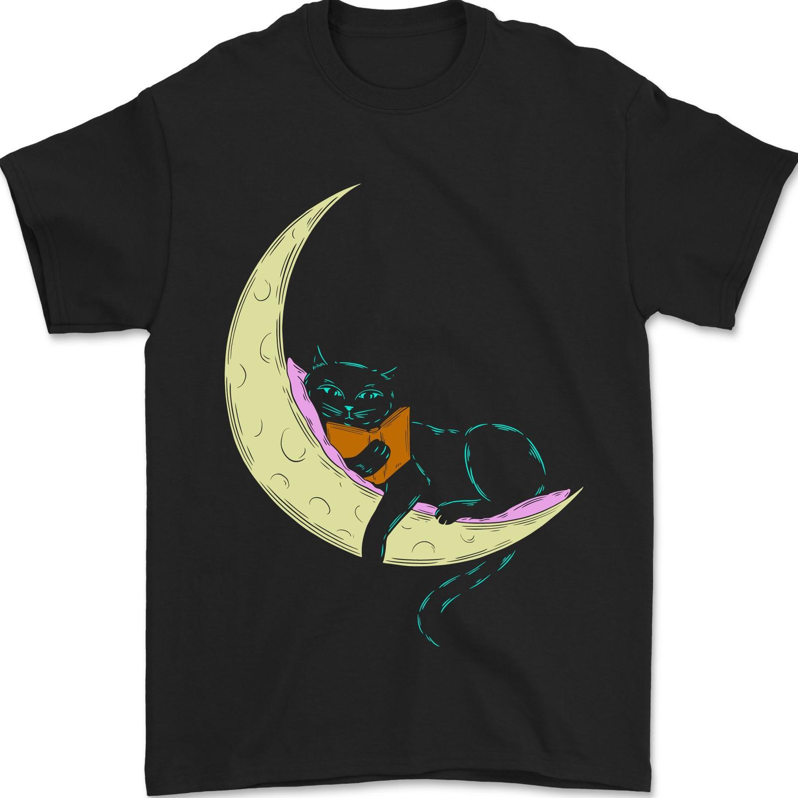 a Chilled Cat Reading a Book on the Moon Mens T-Shirt 100% Cotton S разноцветный