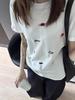 Cute Fun Animal Embroidery Crew Neck Front Shoulder Skinny Short Sleeve T-Shirt Women's Summer White Design Niche Top