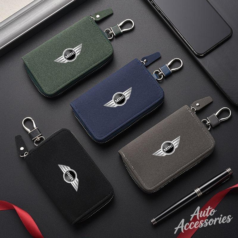 Leather Car Key Case Multifunction Unisex Zipper Wallet Accessory For Bmw Mini Cooper Clubman Countryman R57 R58 R59 R60 sticker FF42