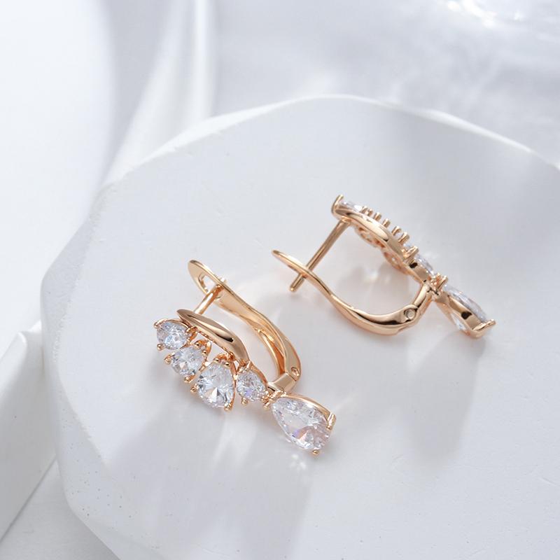 New  Rose Gold Color Drop Earrings For Women Fashion Daily Jewelry Luxury Natural Zircon Wedding Earrings Crystal Gifts