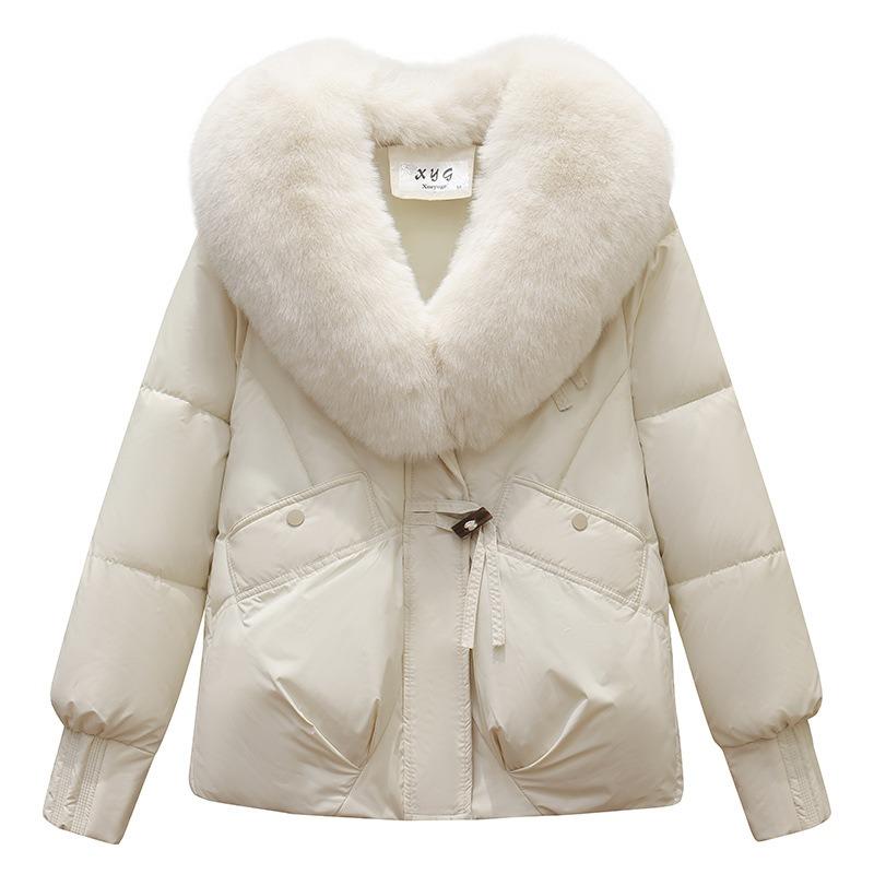 Wind Down Cotton-padded Clothes Women's Winter New Big Fur Collar Short Bread Clothes Loose Cotton-padded Jacket Cotton-padded Clothes