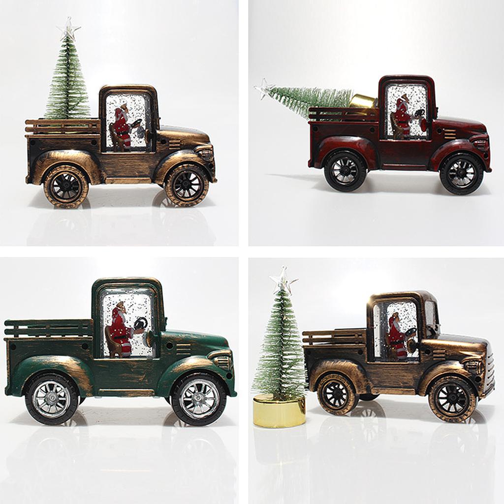 Santa Tree Truck Statue Antique Bronze with Illuminated Christmas Tree Water Filled Santa Pickup