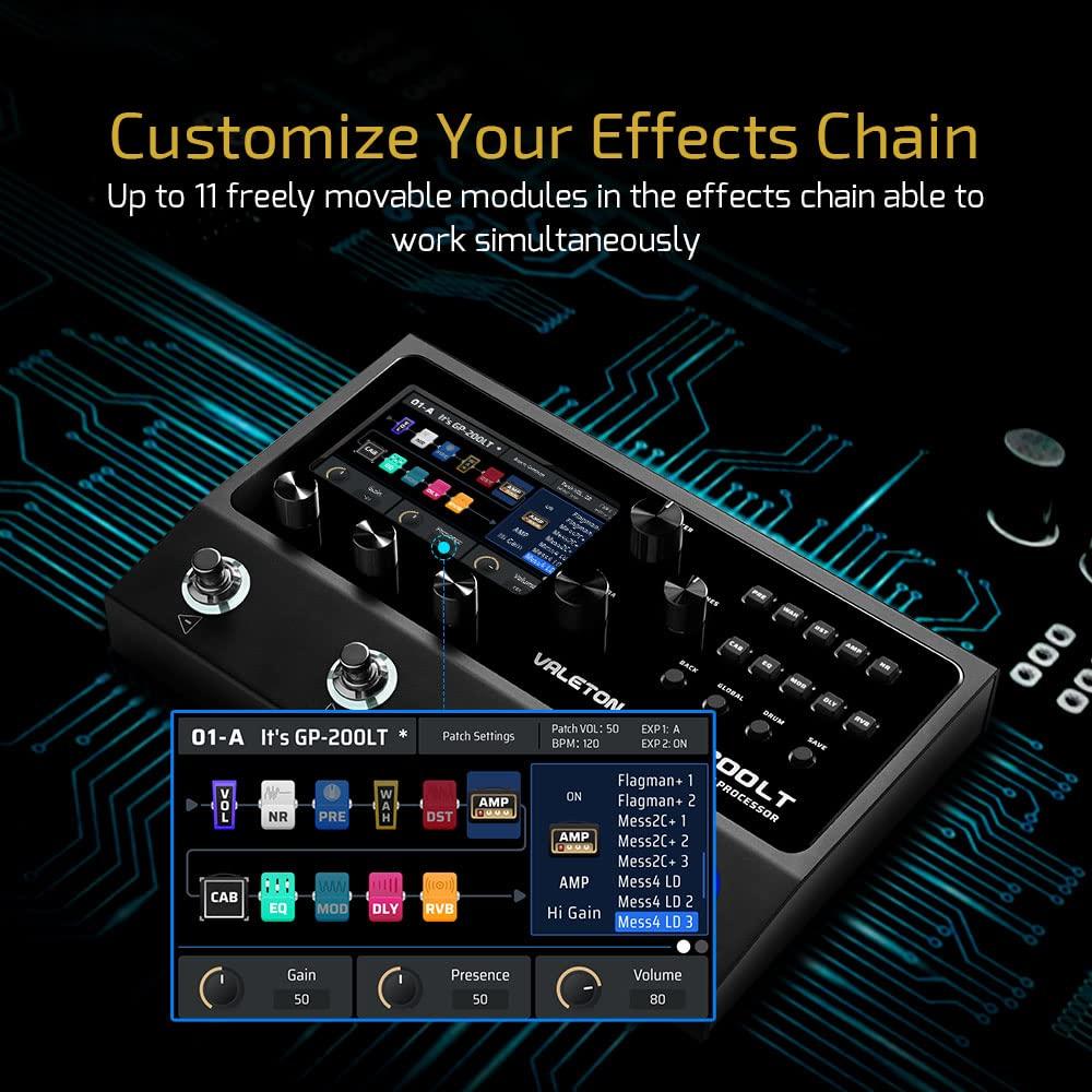 Valeton Pedal Processor for Guitar and Bass Amp IR Cabinet FX MIDI Stereo OTG USB Audio Interface GP-200LT Multi-Effects Pedals, Modeling, Simulation,