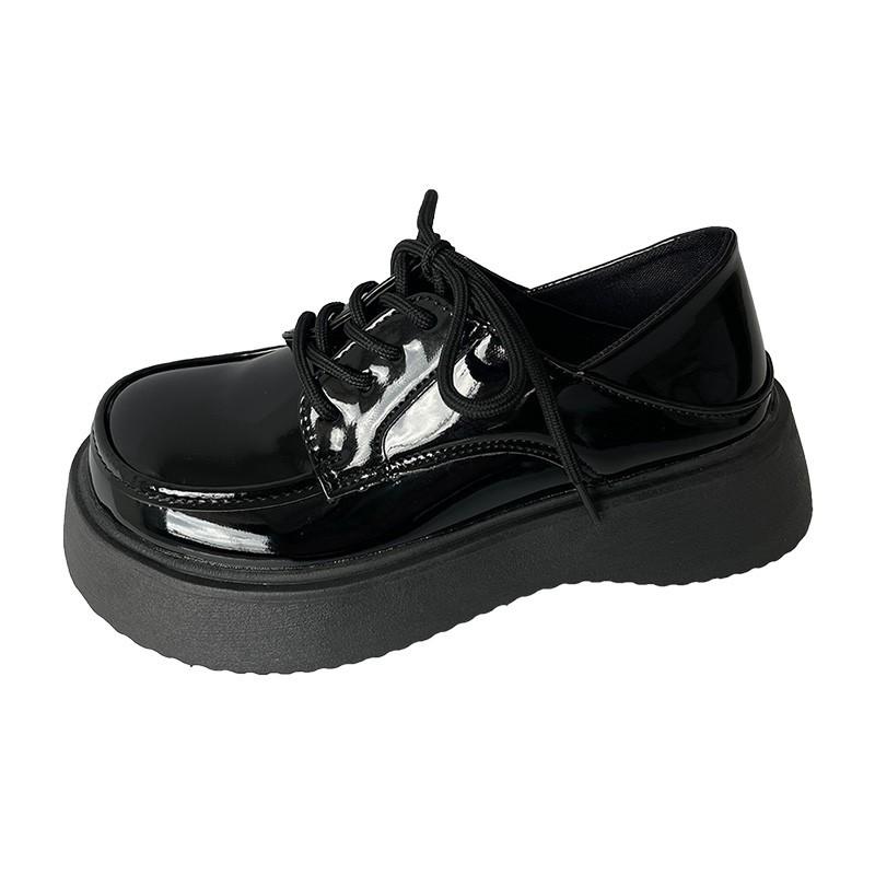 Black British style small leather shoes for women's 2025 new spring Japanese versatile retro thick-soled heightening Mary Jane shoes