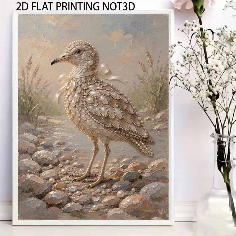 Stretched Frame Pearl Art Kit Seagull and Stone Pattern DIY Sparkling Bead Canvas Creative Leisure Craft for Home Decoration