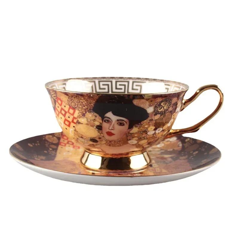 European Coffee Cup Saucer Bone China Ceramic Cup Water Cup Afternoon Tea Cups Gift Practical Gold Handle  with Saucer