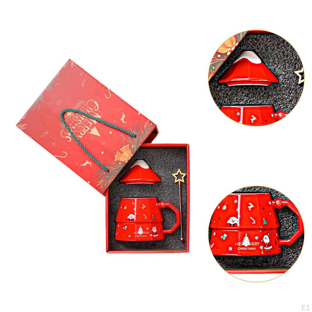 Keramik Weihnachtsbecher Kaffeetasse, mit Deckel und Henkel, Geschirr, Feiertags Lustige Tasse