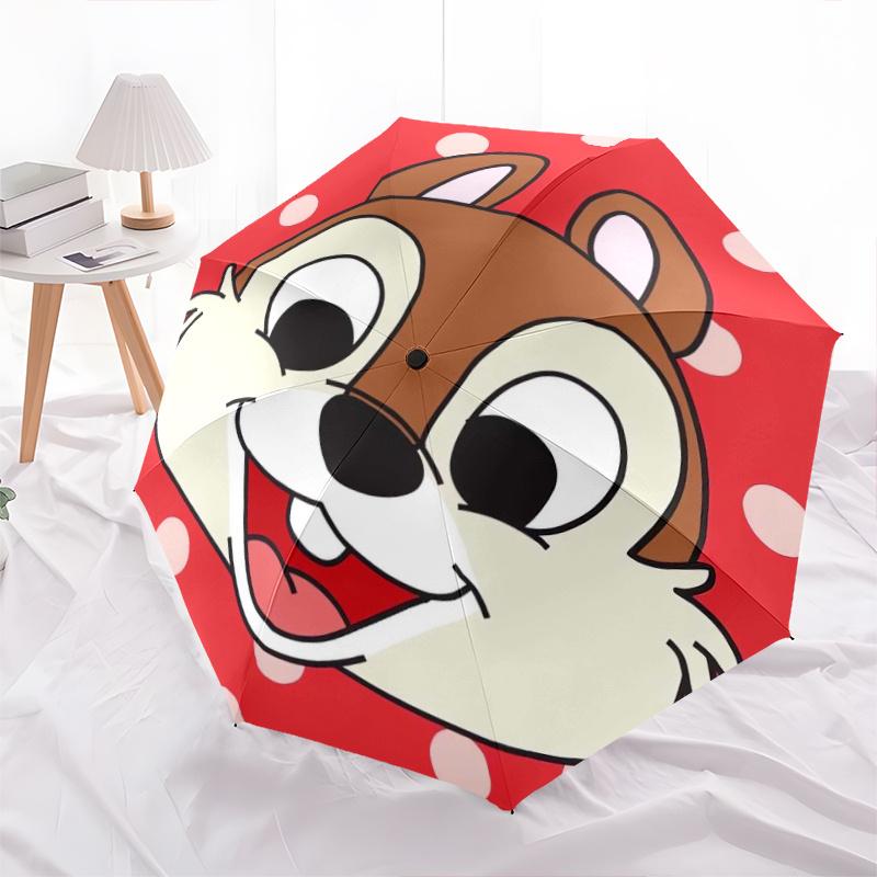 Chip 'n Dale Theme Cartoon Umbrella, Portable 3-Fold Compact Umbrella, Suitable for Camping, Hiking and Travel, Ideal Easter Birthday Gift F