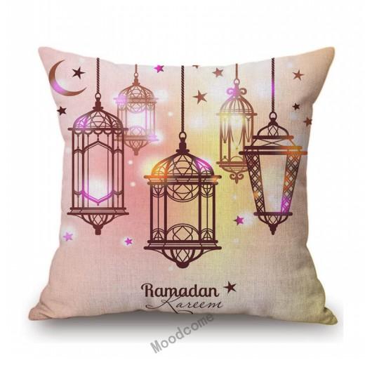 Pink Islamic Eid Mubarak Ramadan Arabic Decoration Cotton Linen Sofa Throw Pillow Case Moslem Muslim Art Car Cushion Cover Case