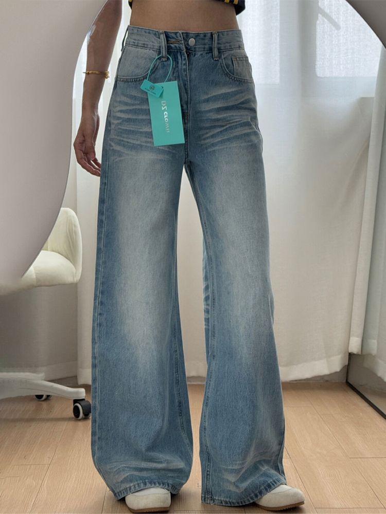 

Потертые Джинсы Клеш Женские Большой Размер Свободные Узкие Драпирующиеся Высокая Посадка Прямые Джинсы для Женщин Длинные Джинсовые Брюки 4XL