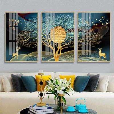 Golden Abstract Deer Tree Bird Art Wall Art Canvas Ζωγραφική Nordic Αφίσες και εκτυπώσεις Διακοσμητικές εικόνες για διακόσμηση σπιτιού σαλονιού
