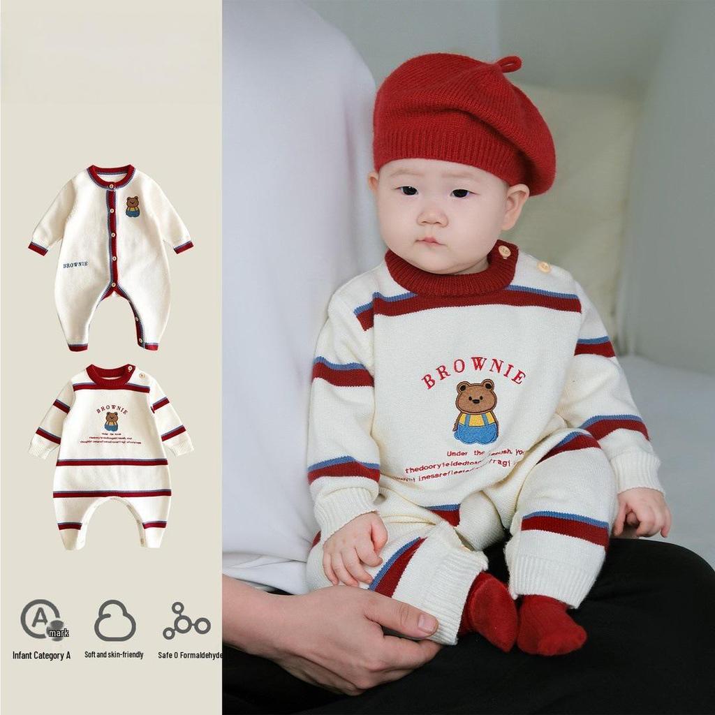 Autumn/Winter Cute Infant & Toddler Knitted Jumpsuit and Sweater for Outdoor Crawling