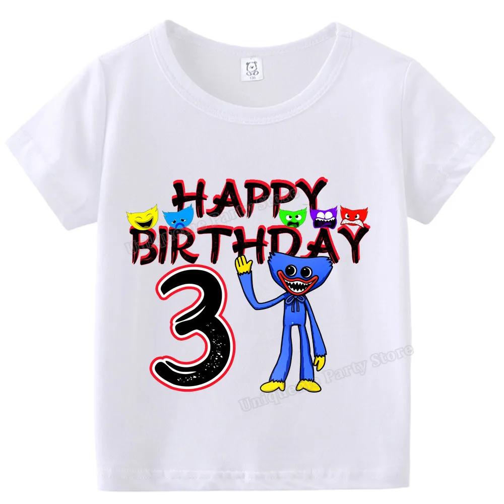 H-wuggys Kids Number T Shirt Poppys Playing Time Birthday Tees Shirt Cartoon Anime Game Boy Girl Clothes Summer Baby Cotton Tops