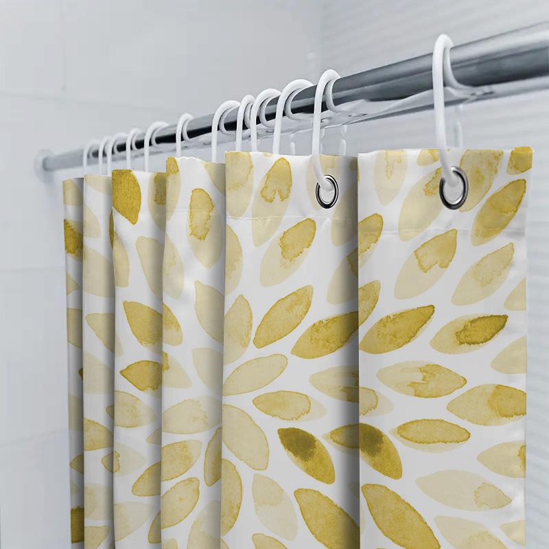Yellow Watercolor Leaf Shower Curtain Home Decor Bathroom Accessories Set Waterproof Washable Fabric Curtain Panels Multiple Siz