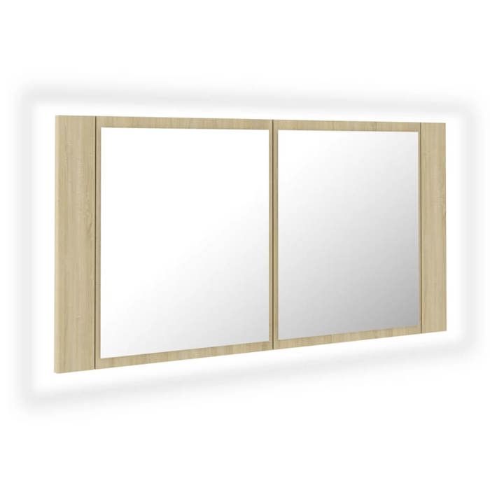 VidaXL LED Bathroom Mirror Cabinet Sonoma Oak 90x12x45 Acrylic 804975