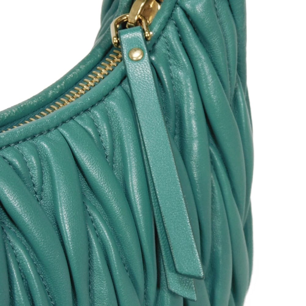 Used Wonder Matelasse Hobo Bag (12166), 5BC125 N88 F0K41 7922, with RFID, Green, 2-Way Logo, Laguna, Women's from Japan