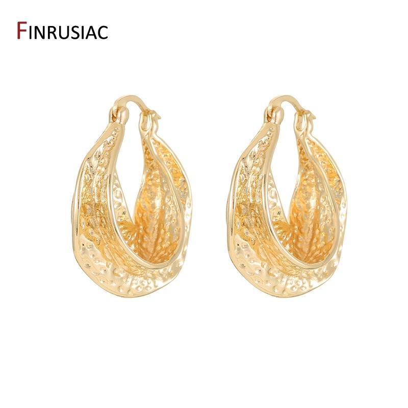 New Vintage Chunky Round Earrings For Women 14K Gold Plated Brass Twisted Hoop Earring Statement Wedding Party Jewelry Gift