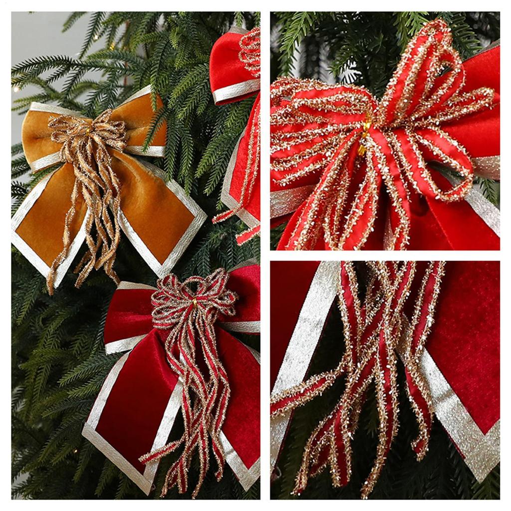 Christmas Bow Ornaments Xmas Tree Velvet Craft Bowknot Xmas Wreath Garland Decorative Ribbon Bows Christmas Decoration