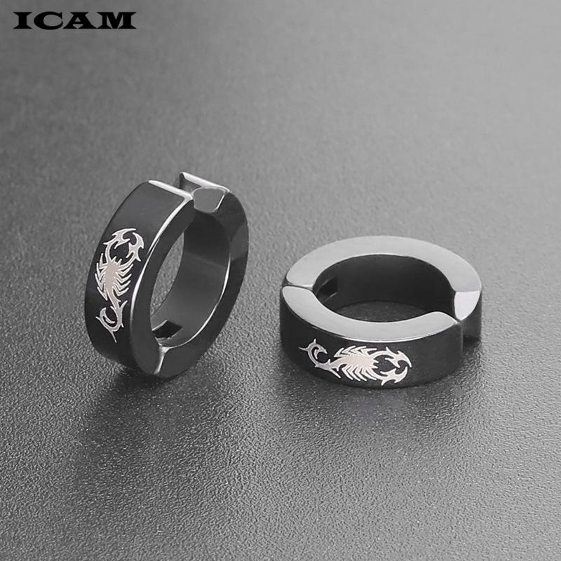 2024 New 1Pair Cool Punk Men s Stainless Steel Punk Earring No Piercing Round Stud Earings Men Fashion Jewelry Ear Studs чёрный