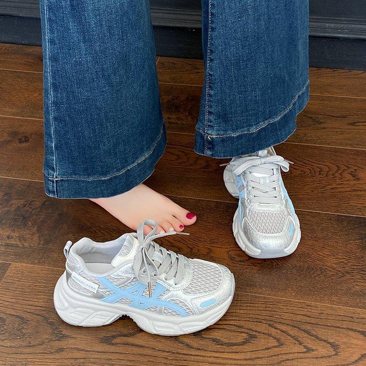 Mesh platform dad shoes women's summer 2025 new thin hollow breathable heightening lightweight casual sports shoes