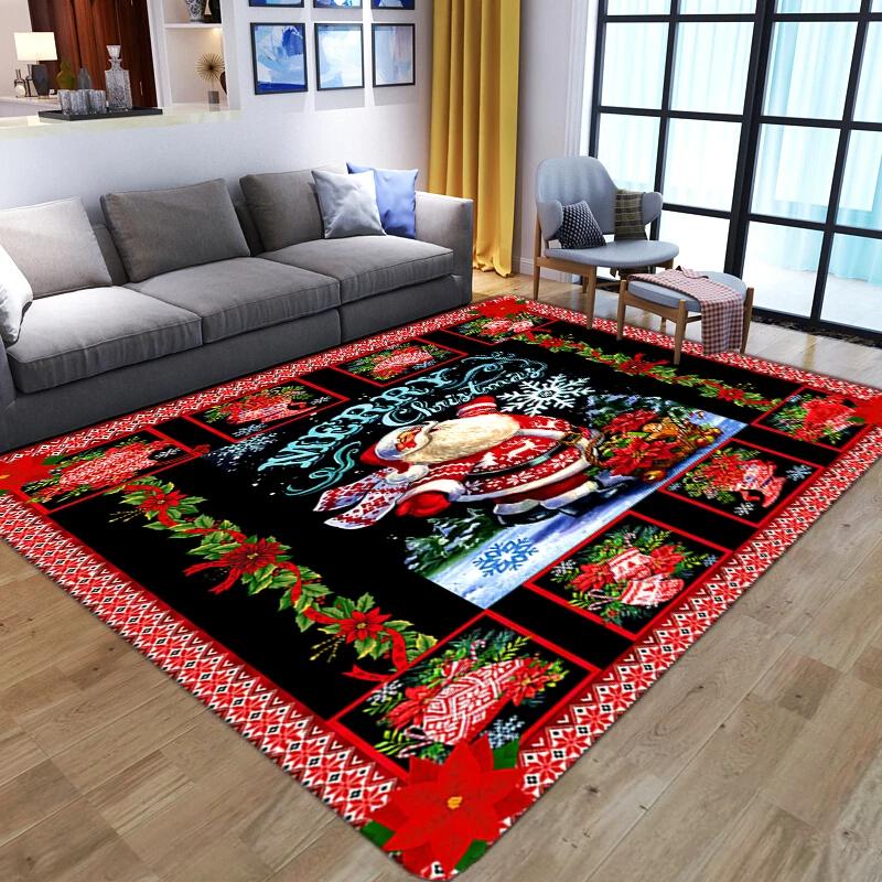 Cartoon Snowman Carpet Merry Christmas Area Rug For Living Room Bedroom Bedside Decor Home Entrance Door Mat Anti-slip Floor Mat