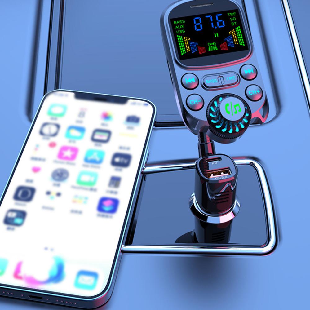 Bluetooth-compatible Car Kit Cigarette Lighter Handsfree FM Transmitter AUX Audio Wireless MP3 Player PD QC3.0 Car Quick Charger