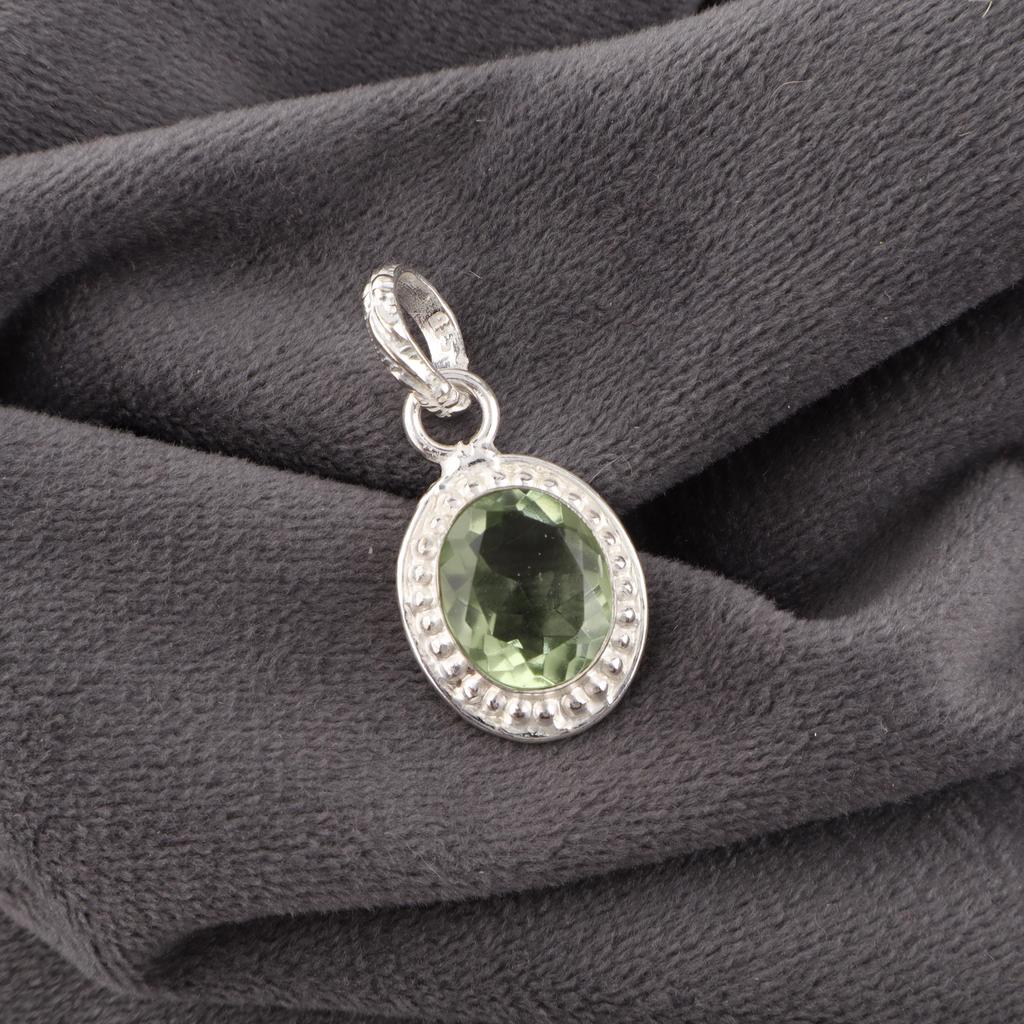 Green Amethyst Gemstone Pendant, 925 Solid Sterling Silver Pendant, Handmade Amazing Jewelry, Gift For Mother