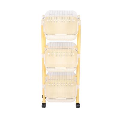 Trolley Storage Rack Household Movable Multiple Tiers Plastic Vegetable Storage Basket with Lid