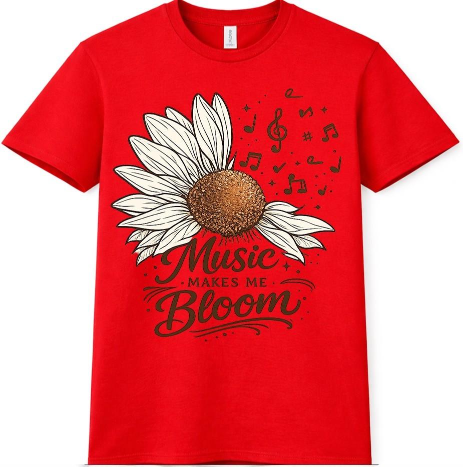 Sunflower Music T Shirt Music Makes Me Bloom Graphic Lover Quote Tee Top S