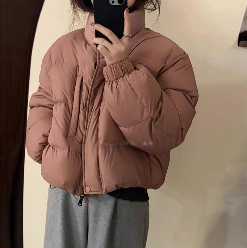 Small Korean stand-up collar short down jacket 2025 winter simple loose and thin bread jacket top jacket women