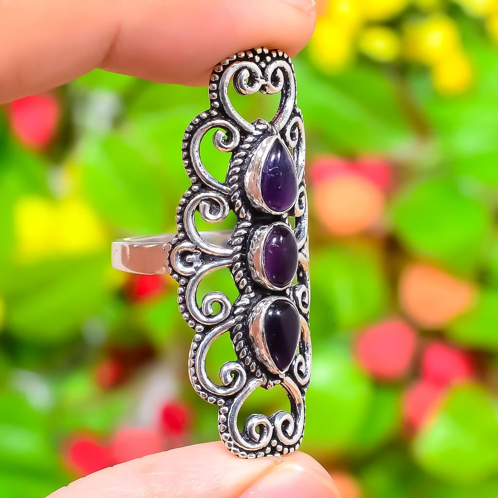 Sage Amethyst Handmade 925 Sterling Silver Jewelry Ring Size 11.25 J7y18