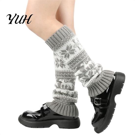 Holiday Gift for Her Christmas Knitted Leg Warmers Women, Soft Ribbed Boot Socks with Elastic Leggings Winter Snowflake And Deer Patterns, Thermal