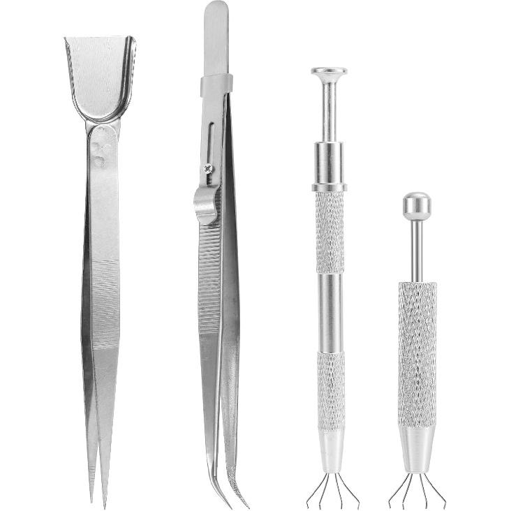4pcs Sprinkles Tool for Cake Decorating, Jewelry Septum Earring Piercing Ball Bead Holder Screw On Grabber Tool Includes Claw Pen Pearl Grabber &