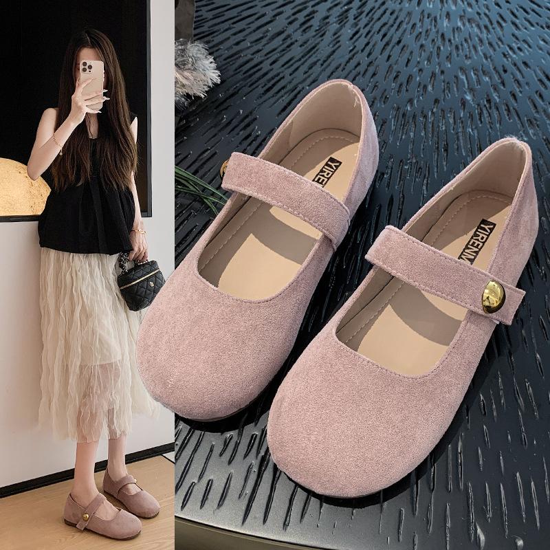 Mary Jane Women's Autumn 2025 New Retro Yellow Flat Bottom Round Head with Velcro Flat Bottom Single Shoes Women