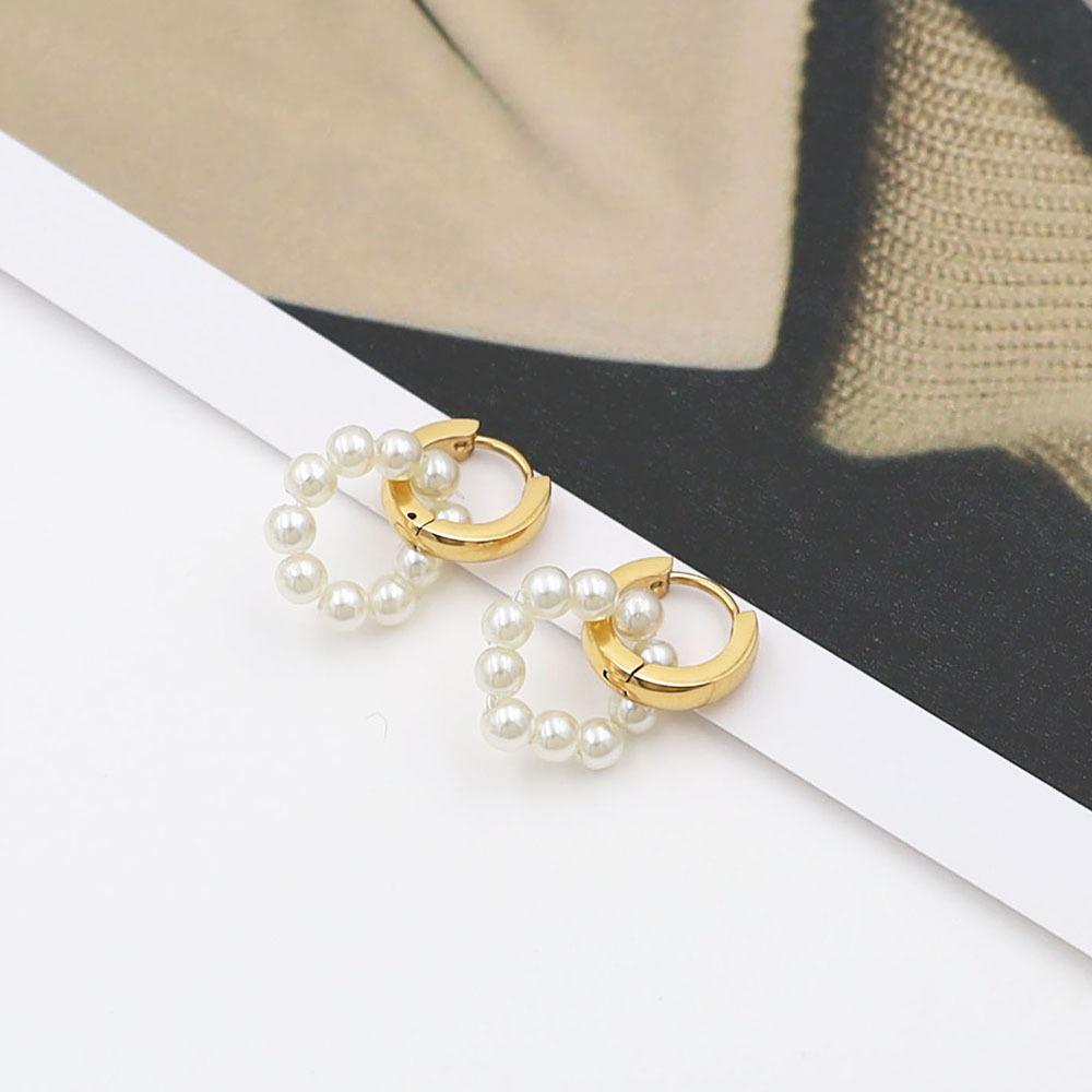 Stylish And Simple Titanium Steel Earrings Do Not Fade 18K Titanium Steel Round Pearl Earrings For Women