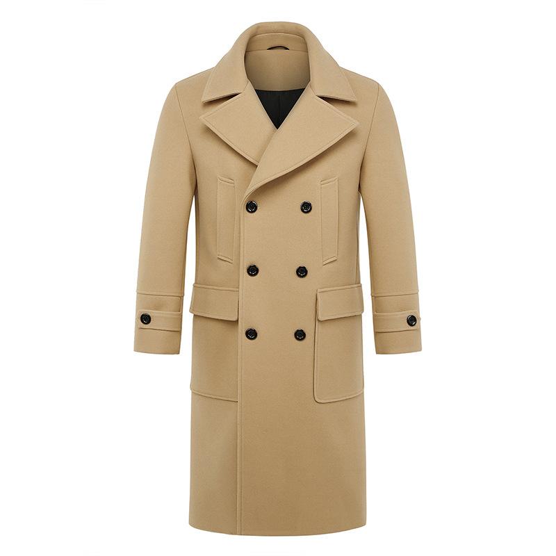 Men's Double-Breasted Trench Coat Notched Lapel Button Down Knee-Length Business Casual Long Jacket Overcoat for Men Fall Winter Coat With Pockets