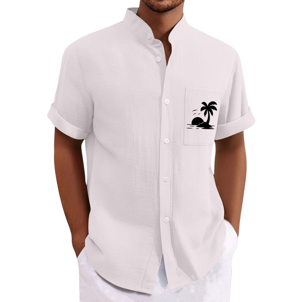 Men's Vintage Button Down Bowling Shirts Short Sleeve Summer Beach Shirt