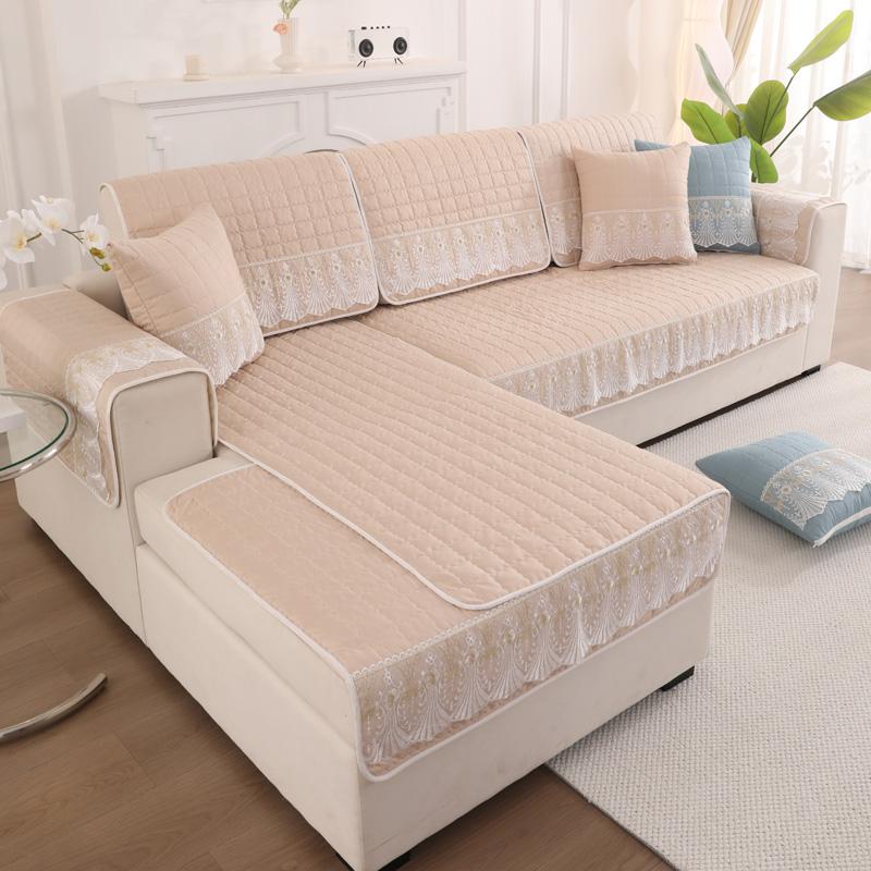 Kostkovaná krajka zdobená protiskluzový chránič potahu pohovky Lehátko Univerzální strečový polštář na rohovou pohovku Four Season 1/2/3/4místný