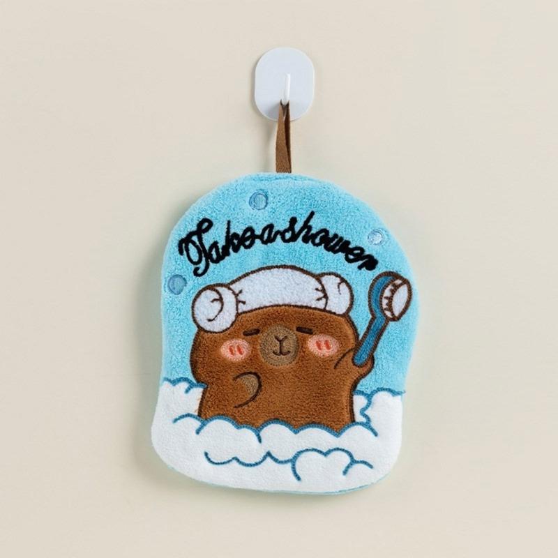 Cute Capybara Shape Hand Towel Quality Coral Fleece Cleaning Rag Perfect for Quick Drying in Kitchens or Bathrooms
