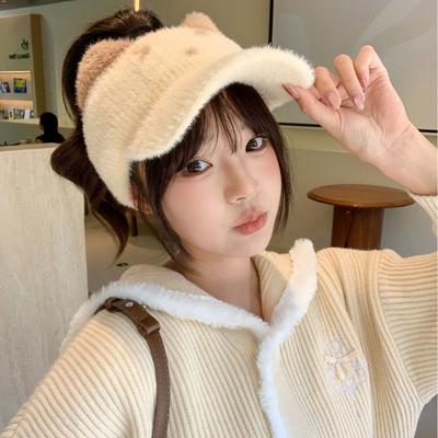 New Autumn and Winter Plus Velvet Warm Knitted Thick Wool Hat Versatile Baseball Cap for Women Cute Plush