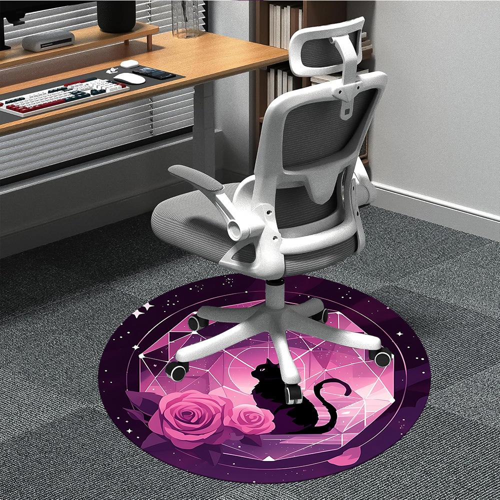 

1pc Cat Roses Office Round Area Rug, Indoor Mat Suitable ForOffice, Under Office Chairs Bedroom Living Room Home Decor, Room Deco T130 80cm by 80cm
