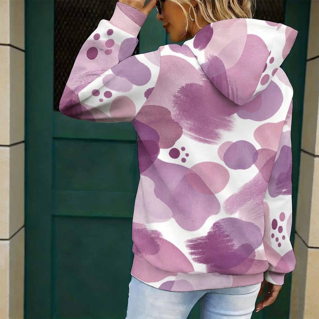Women Plus Size Abstract Printed Long Sleeve Drawstring Hood Kangaroo Pocket Pullover Hoodie