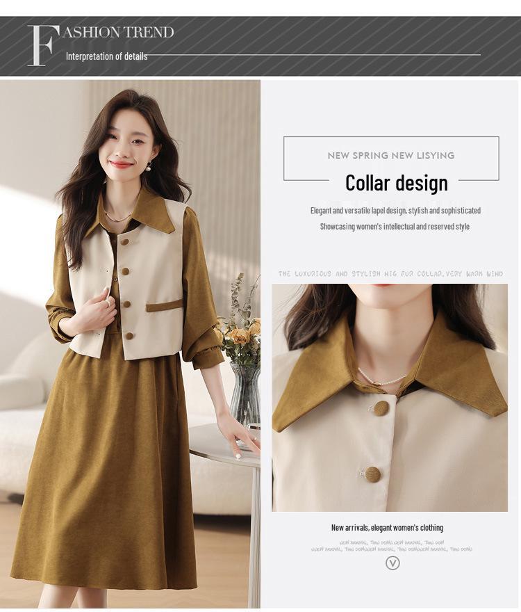Women's Popular Melard Style Autumn Dress Set: Long Sleeve Vest & Shirt Two-Piece