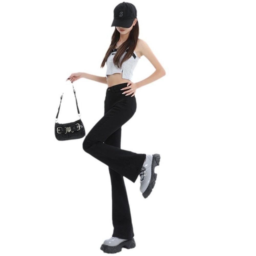 Personliga enkla mikro-bootcut jeans dam vår och höst nya högmidjade och smala koreansk version av hästskobyxor